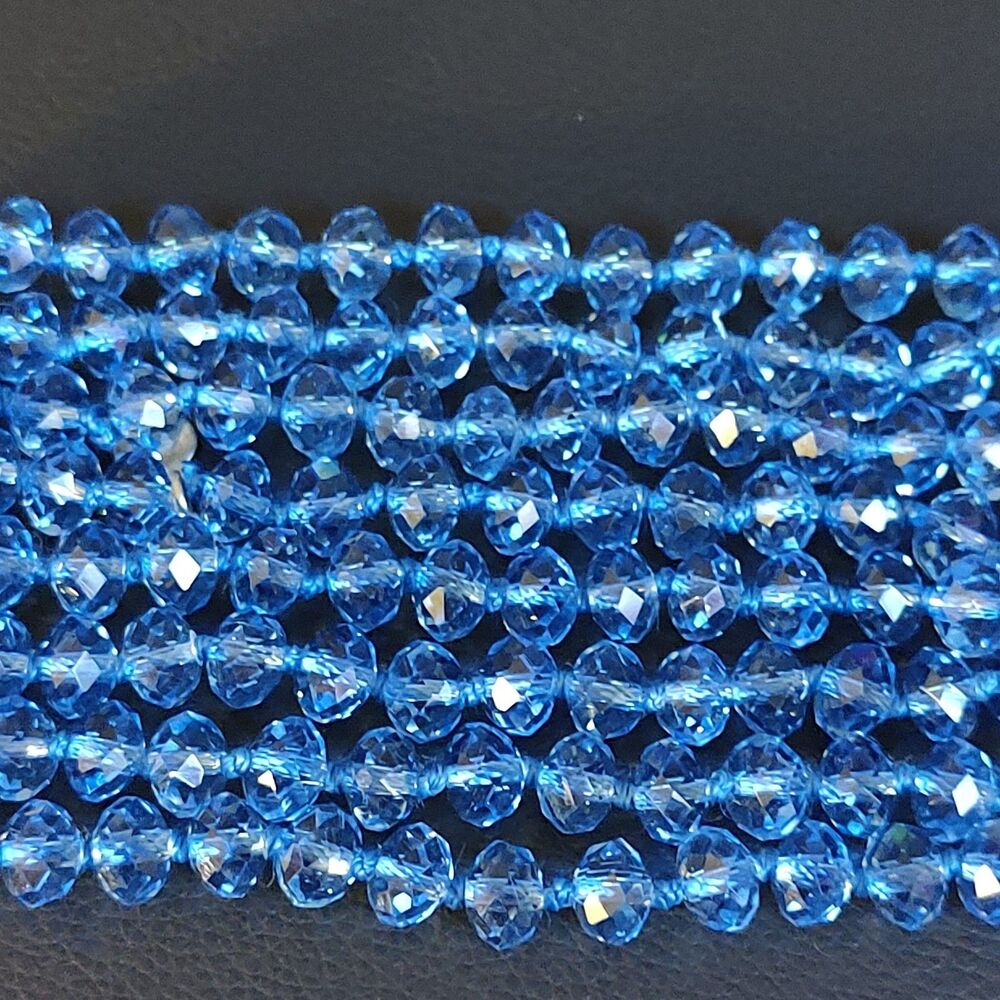 VTG Style Light Sapphire Sky Blue Transparent Faceted Crystal Beads 48" Necklace - Picture 4 of 5